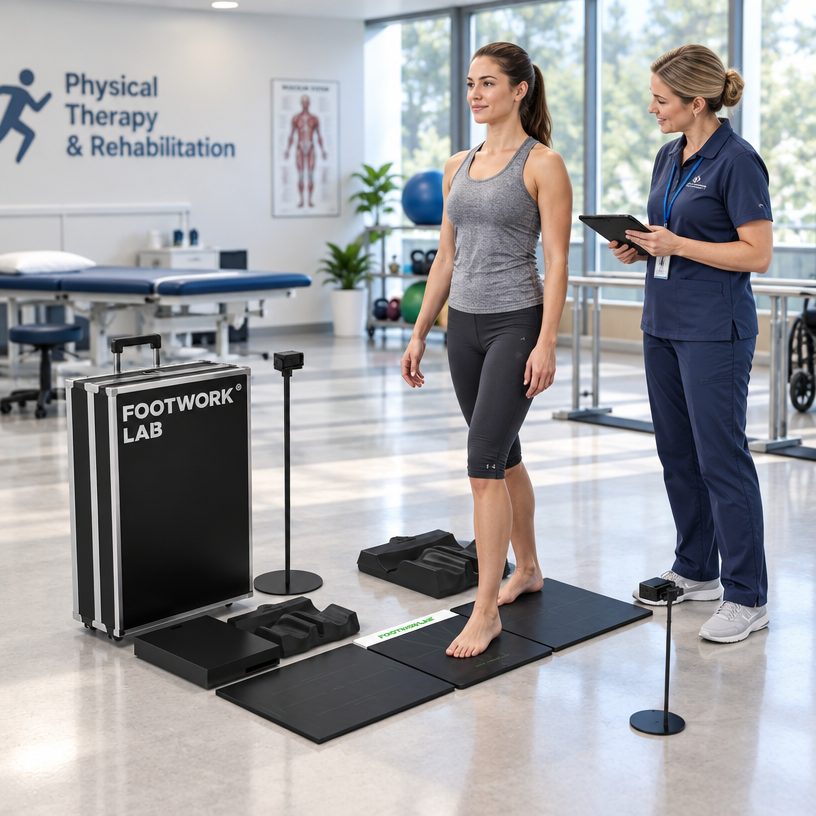 Inside A 3D Gait Analysis Scanner Report: What The Data Shows And What It Cannot 2 Foot assessment equipment in use — f5lab